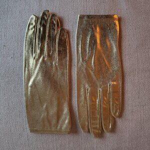 Vintage Perrin Gold Smooth Lamé Gloves - XS